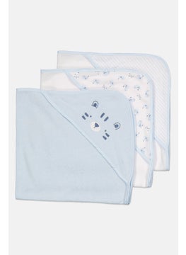 Rene Rofe Toddlers Boy 3 Pcs Allover Pattern Hooded Towels, White  - Image 1