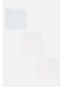 Rene Rofe Toddlers Boy 3 Pcs Allover Pattern Hooded Towels, White  - Image 3