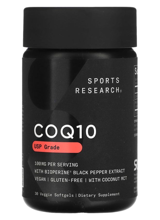SPORTS RESEARCH CoQ10 USP Grade with BioPerine 100 mg 30 Veggie Softgels 