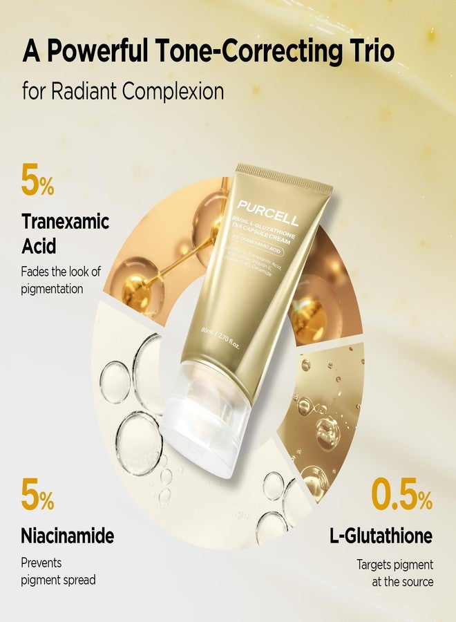 PURCELL TXA Capsule Cream with 5% Tranexamic Acid + 5% Niacinamide – L-Glutathione Antioxidant Moisturizer for Even-Toned Skin, Reduces Dullness & Uneven Skin Tone, All Skin Types (2.71 fl oz / 80ml - Image 3