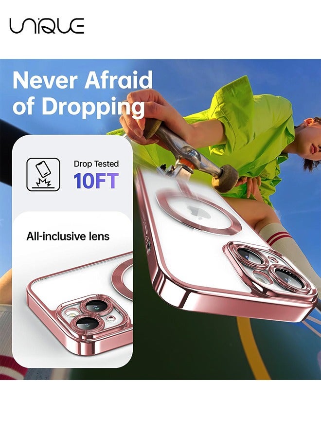 يونيك لغطاء ايفون 15 متوافق مع Magsafe حماية كاملة للكاميرا وجراب مغناطيسي ناعم مقاوم للصدمات مصمم للنساء ذهبي وردي - Image 2