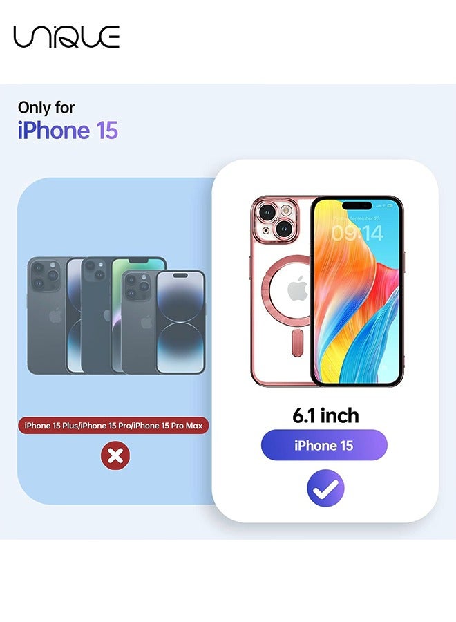 يونيك لغطاء ايفون 15 متوافق مع Magsafe حماية كاملة للكاميرا وجراب مغناطيسي ناعم مقاوم للصدمات مصمم للنساء ذهبي وردي - Image 5