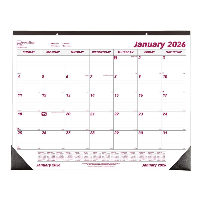 Brownline 2026 Monthly Desk Pad Calendar 12 Months January to December 22 x 17 C173126 BurgundyWhite - Image 2