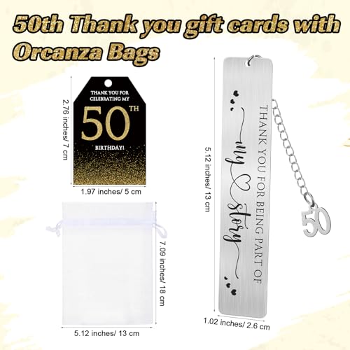Sinload 24 Set 50th Birthday Favors for Guests Anniversary Party Favor Thanks for Coming Glitter Ballpoint Pen Bookmark Thank You Card Organza Bag for Adult Appreciation Souvenir Birthday Gift(50th) - Image 3