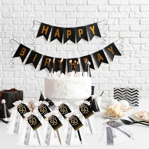 Sinload 24 Set 50th Birthday Favors for Guests Anniversary Party Favor Thanks for Coming Glitter Ballpoint Pen Bookmark Thank You Card Organza Bag for Adult Appreciation Souvenir Birthday Gift(50th) - Image 5