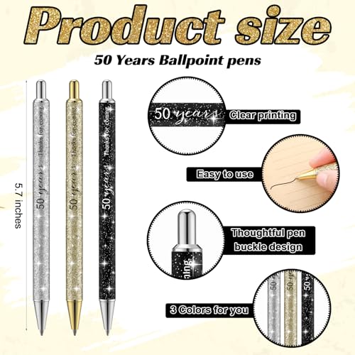 Sinload 24 Set 50th Birthday Favors for Guests Anniversary Party Favor Thanks for Coming Glitter Ballpoint Pen Bookmark Thank You Card Organza Bag for Adult Appreciation Souvenir Birthday Gift(50th) - Image 2