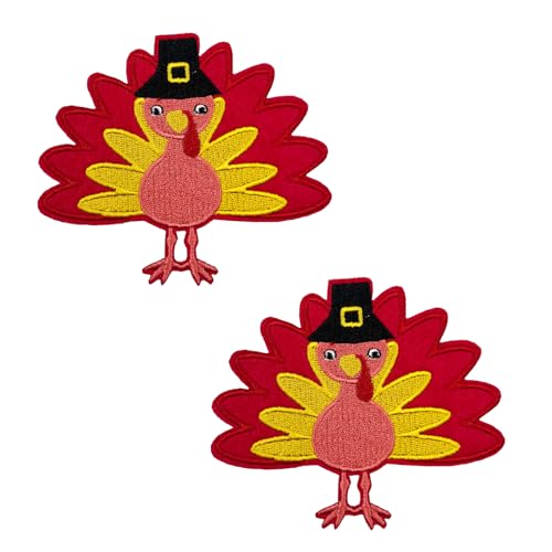ReelFun 2 Pieces Pack Thanksgiving Turkey Embroidered Iron On Patches - Image 1