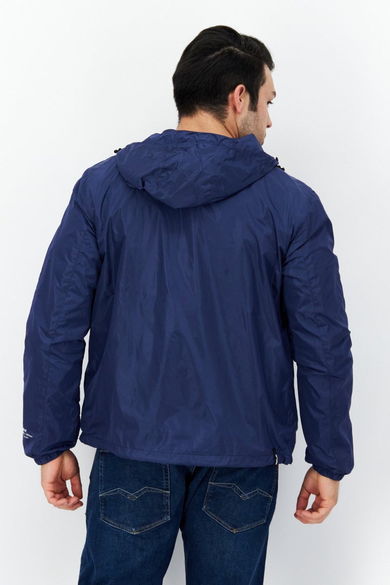 Replay Men Hooded Brand Logo Long Sleeve Windbreaker Jacket, Blue - Image 3