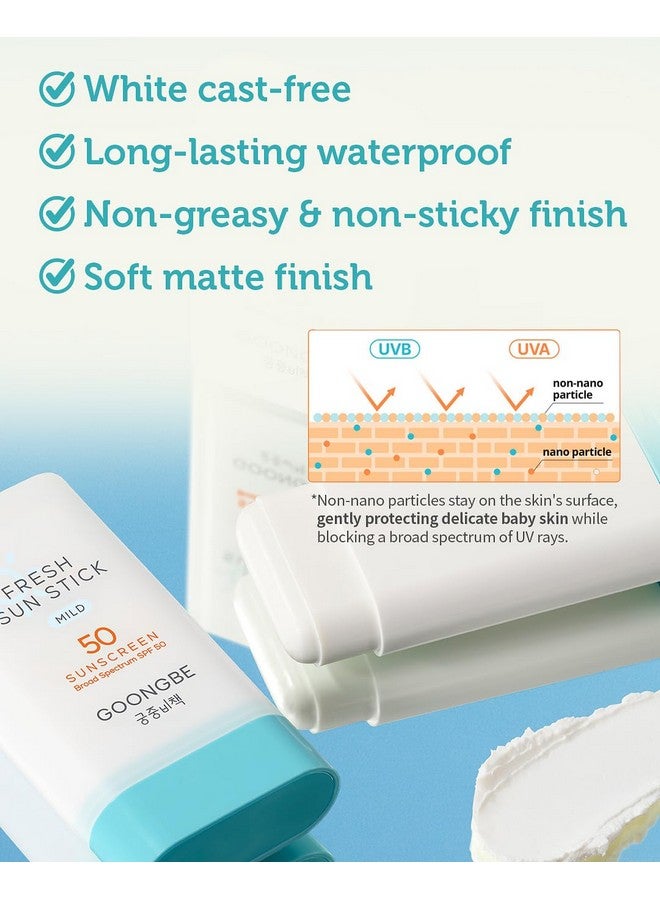 غونغبي GOONGBE Fresh Sun Stick Mild SPF 50 - مرطب واقي من الشمس من أكسيد الزنك بدون لون أبيض - غير دهني بلمسة نهائية ناعمة غير لامعة - مناسب للسفر للأطفال والرضع والكبار - نباتي وآمن على الشعاب المرجانية، 0.49 أونصة. - Image 2