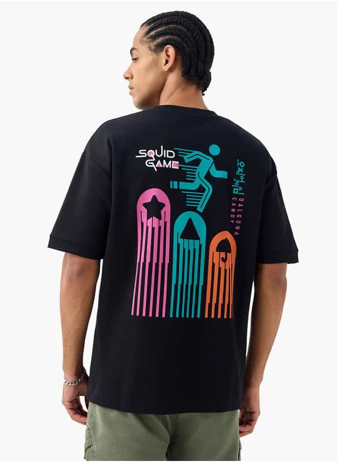 اس بي كاركترز Squid Games Print Crew Neck T-shirt with Short Sleeves