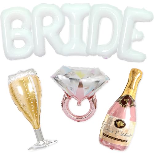 PartyForever 40 inch Bride Balloons White Letters Banner Bachelorette Party Decorations Kit Bach Party Supplies and Favors with Ring Balloon Bottle and Glass Balloon - Image 1