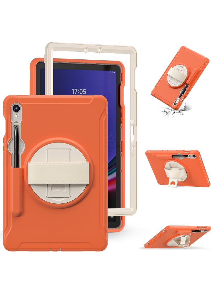For Samsung Galaxy Tab S10 Lite/S10 FE/S9 FE/S7 T870/S8 X700/S9 X710 Case PC+TPU Kickstand Tablet Cover with Pen Slot - Coral Orange - Image 2
