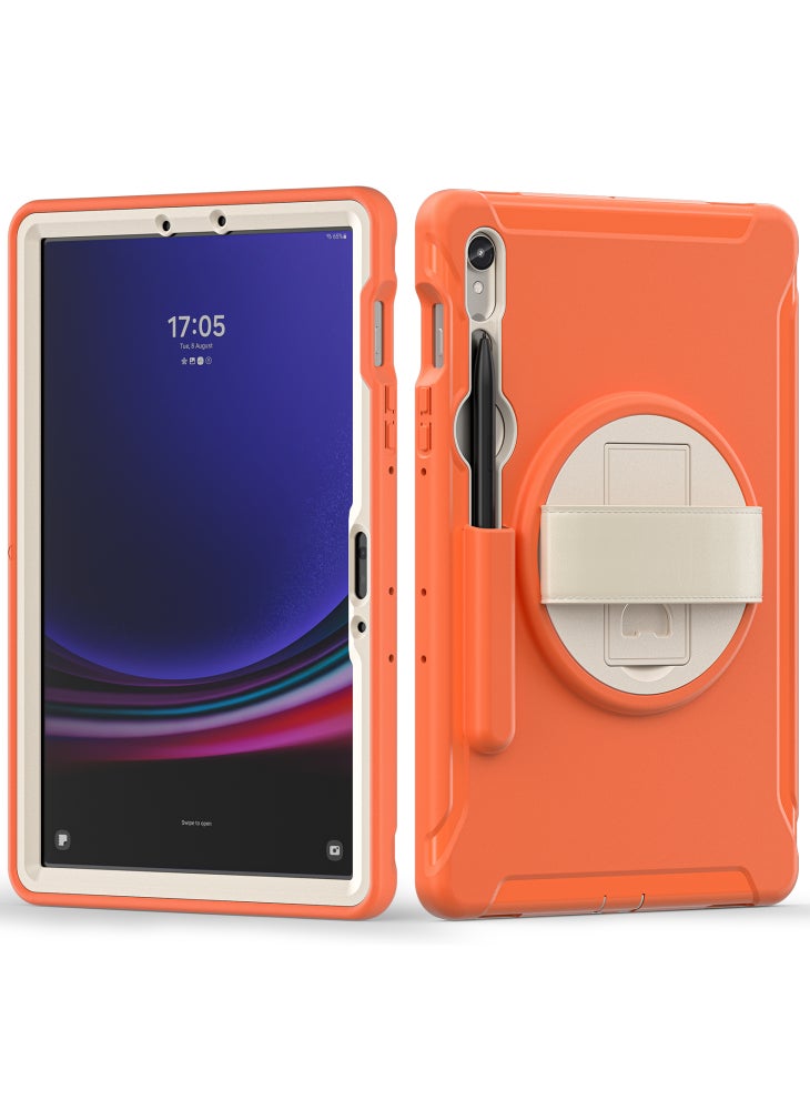 For Samsung Galaxy Tab S10 Lite/S10 FE/S9 FE/S7 T870/S8 X700/S9 X710 Case PC+TPU Kickstand Tablet Cover with Pen Slot - Coral Orange - Image 3