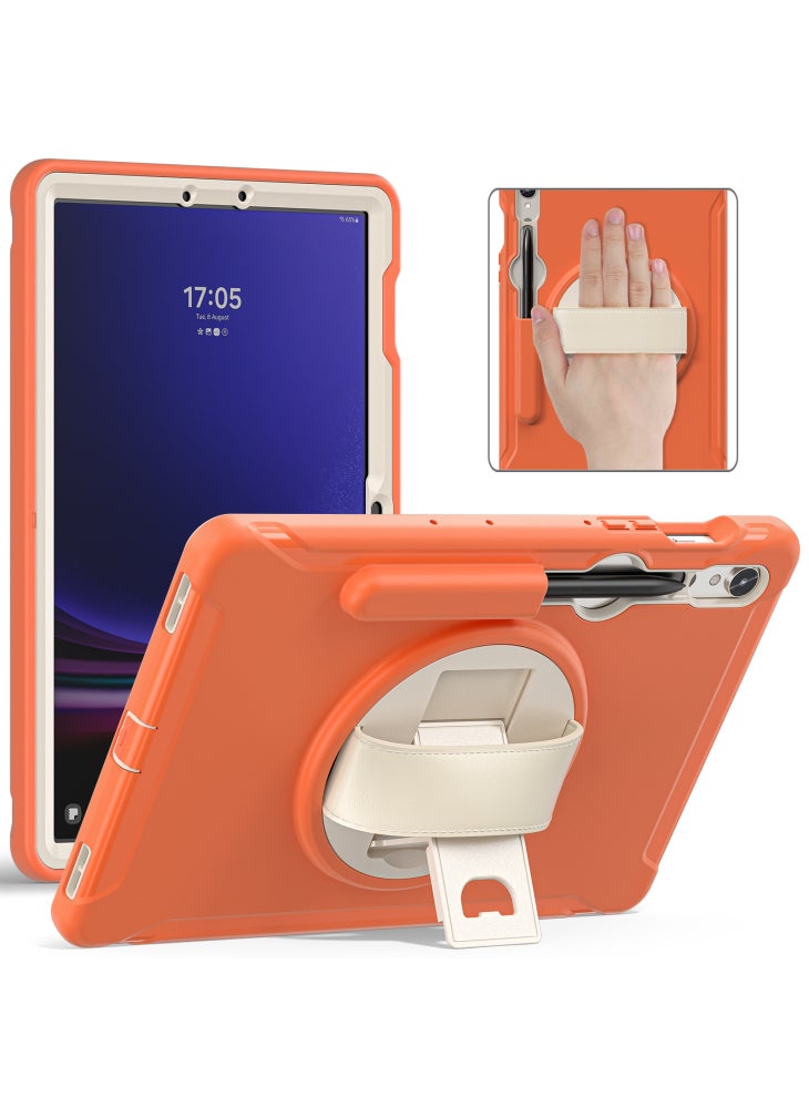For Samsung Galaxy Tab S10 Lite/S10 FE/S9 FE/S7 T870/S8 X700/S9 X710 Case PC+TPU Kickstand Tablet Cover with Pen Slot - Coral Orange - Image 1