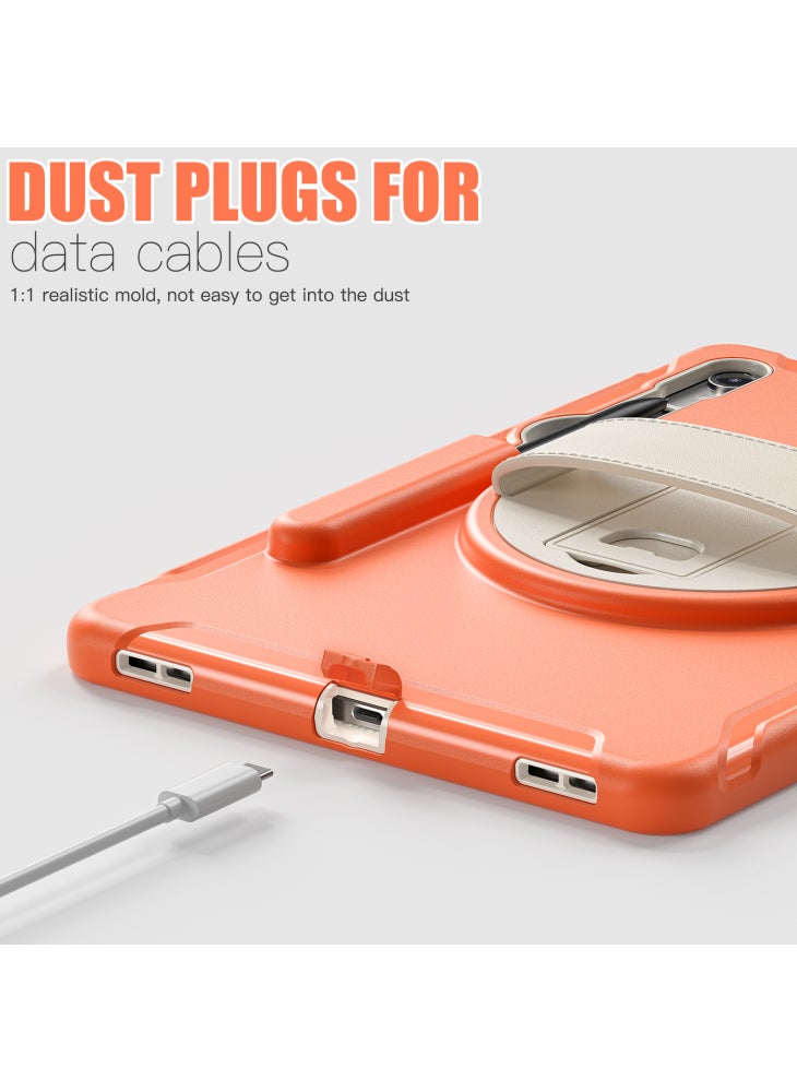For Samsung Galaxy Tab S10 Lite/S10 FE/S9 FE/S7 T870/S8 X700/S9 X710 Case PC+TPU Kickstand Tablet Cover with Pen Slot - Coral Orange - Image 4