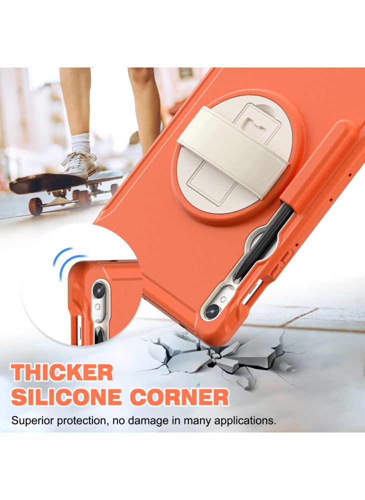 For Samsung Galaxy Tab S10 Lite/S10 FE/S9 FE/S7 T870/S8 X700/S9 X710 Case PC+TPU Kickstand Tablet Cover with Pen Slot - Coral Orange - Image 5