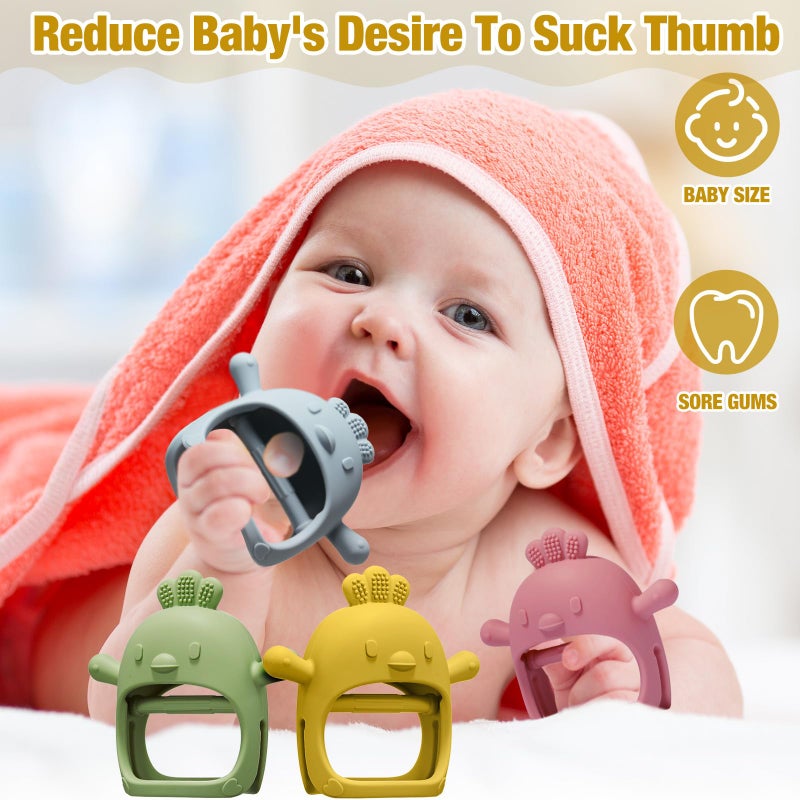 Woanger 4 Packs Baby Teething Toy Silicone Teething Toys for Babies 0-6 Months Anti Dropping Wrist Hand Teethers Mitten Chick Baby Chew for Sucking Needs - Image 3