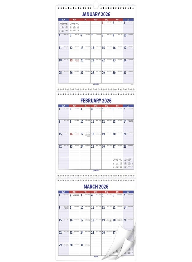 Feteulo 2025-2026 Wall Calendar - 3-Month Wall Calendar 2025-2026, Jan 2025 - Dec 2026, 3 Month Calendar Vertical Display, Move-a-Page, 11" x 25", Large Monthly Calendar, Holidays - Image 1