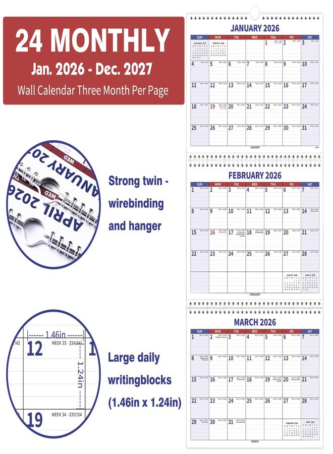 Feteulo 2025-2026 Wall Calendar - 3-Month Wall Calendar 2025-2026, Jan 2025 - Dec 2026, 3 Month Calendar Vertical Display, Move-a-Page, 11" x 25", Large Monthly Calendar, Holidays - Image 4