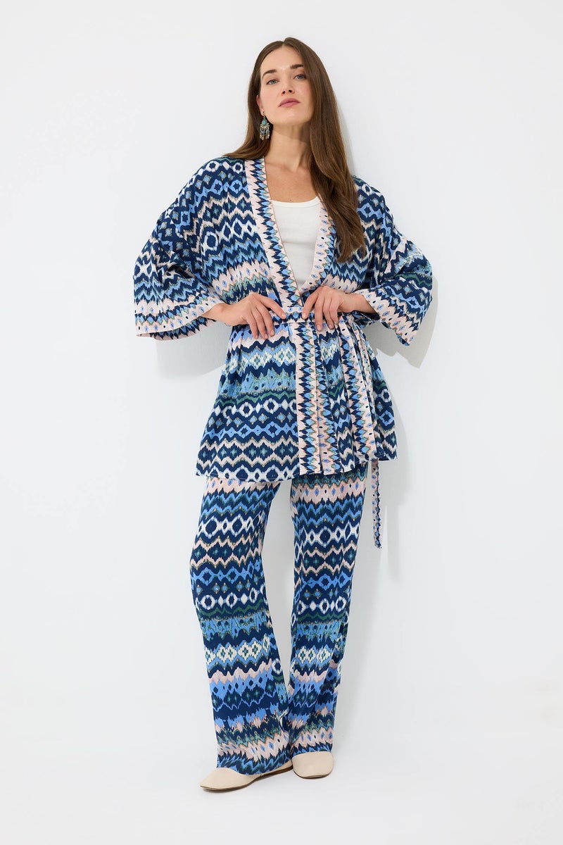 DeFacto Blue Woman Relax Fit Shawl Collar Long Sleeve Shirt Casual - Image 2