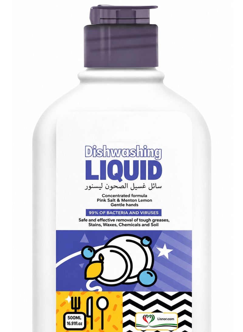 Antibacterial Dishwashing Liquid Soap 500ml , Concentrated Lemon Dish Wash with Pink Salt, Gentle on Hands & Powerful Grease Cleaner - Image 4
