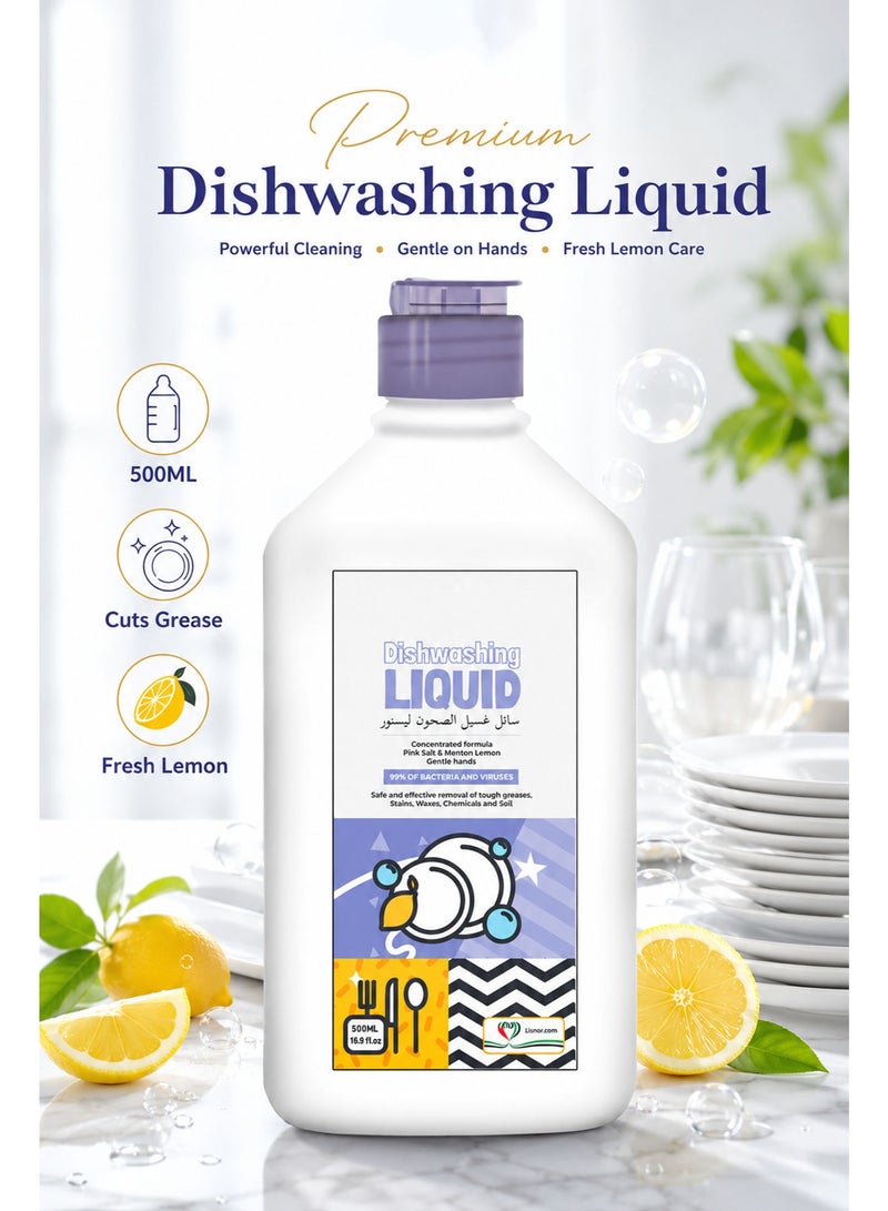 Antibacterial Dishwashing Liquid Soap 500ml , Concentrated Lemon Dish Wash with Pink Salt, Gentle on Hands & Powerful Grease Cleaner - Image 3