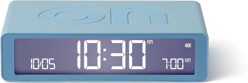 LEXON Flip Classic Luminous Morning Alarm Clock, Reversible with Faces on Off and Snooze Function, LCD Display and Touch Light, Rechargeable by USB-C - Light Blue - Image 1