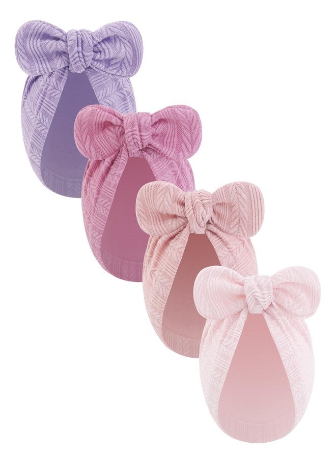 LIDHAY Newborn Baby Bow Knot Turban Hat Infant Hospital Hat Cotton Head Wrap Beanie Cap for Toddler Boys Girls 0-12 Months, Light Purple+dark Pink+taro+light Pink, One Size - Image 1