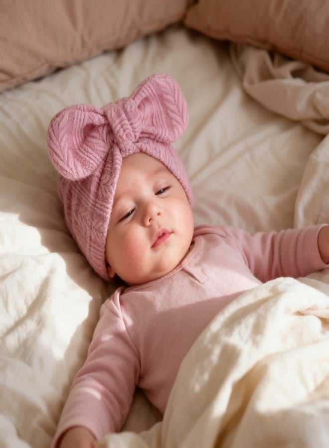 LIDHAY Newborn Baby Bow Knot Turban Hat Infant Hospital Hat Cotton Head Wrap Beanie Cap for Toddler Boys Girls 0-12 Months, Light Purple+dark Pink+taro+light Pink, One Size - Image 5
