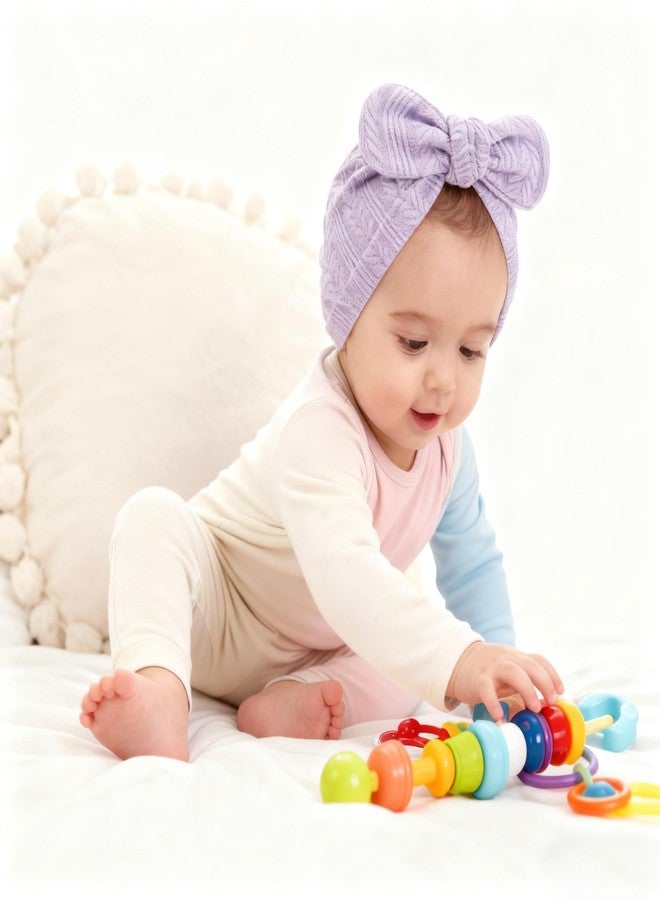 LIDHAY Newborn Baby Bow Knot Turban Hat Infant Hospital Hat Cotton Head Wrap Beanie Cap for Toddler Boys Girls 0-12 Months, Light Purple+dark Pink+taro+light Pink, One Size - Image 4
