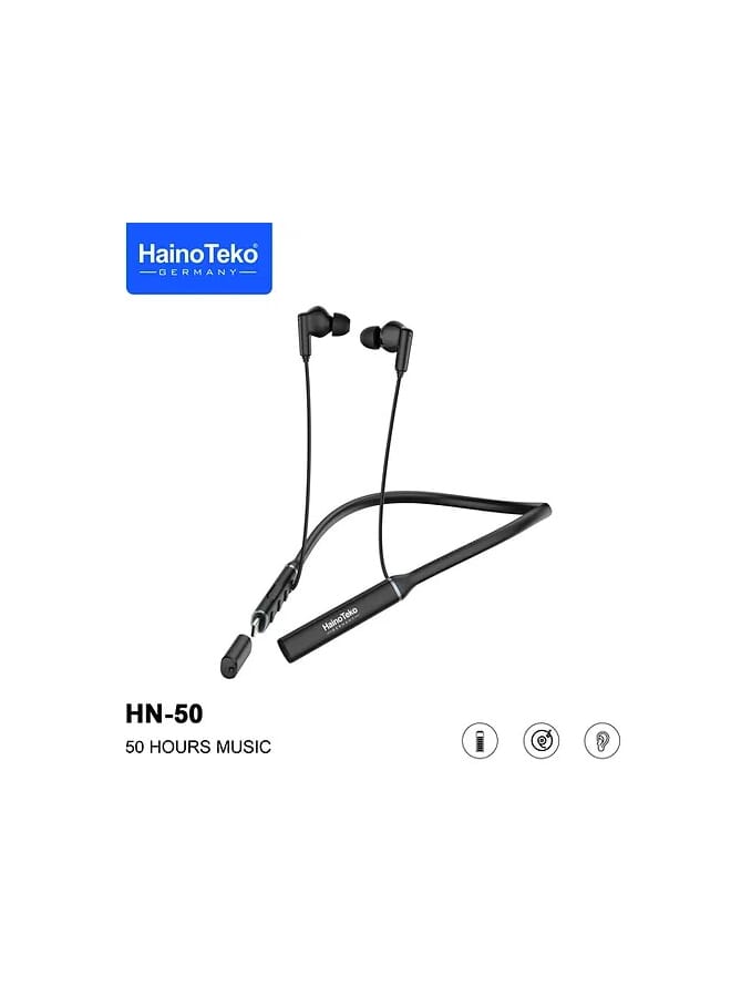 Haino Teko HN50 Bluetooth Neckband 50 Hours Music With High Bass Sound Quality Super Clear Mic Black - Image 1