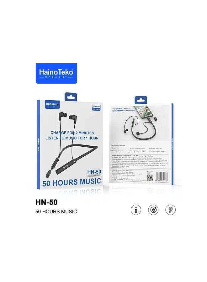 Haino Teko HN50 Bluetooth Neckband 50 Hours Music With High Bass Sound Quality Super Clear Mic Black - Image 3