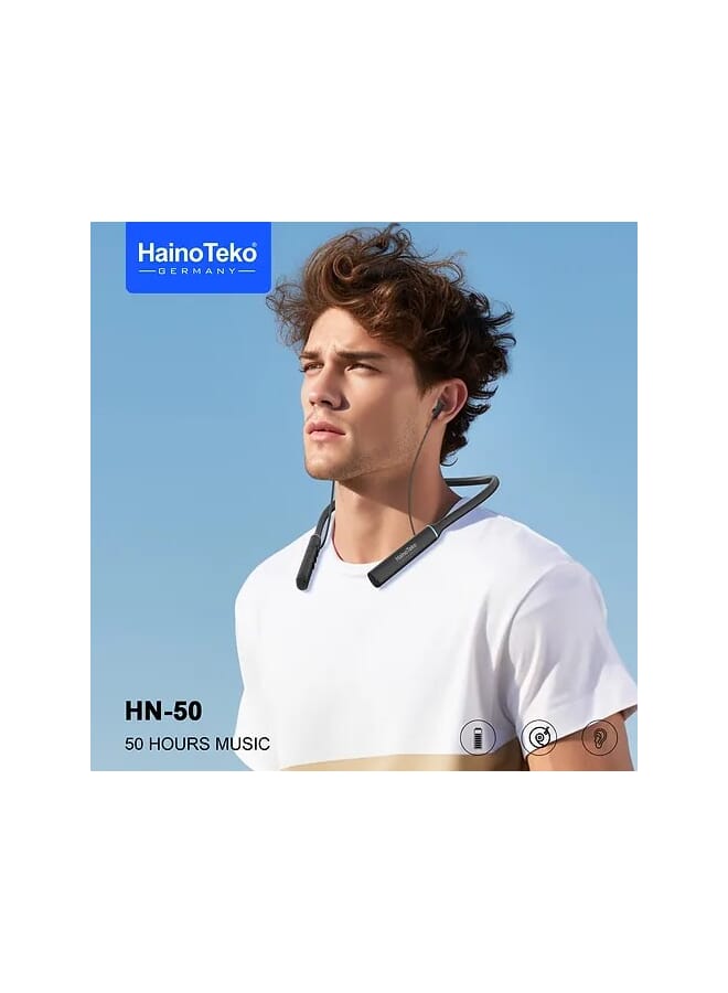 Haino Teko HN50 Bluetooth Neckband 50 Hours Music With High Bass Sound Quality Super Clear Mic Black - Image 2