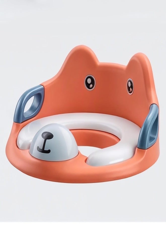 ZETO Western Toilet Potty Ring with Soft Cushion Seat and Handle for Baby Potty Training, Suitable for Round and Oval Toilets, Non-Slip with Splash Guard Potty Seat (ORANGE)