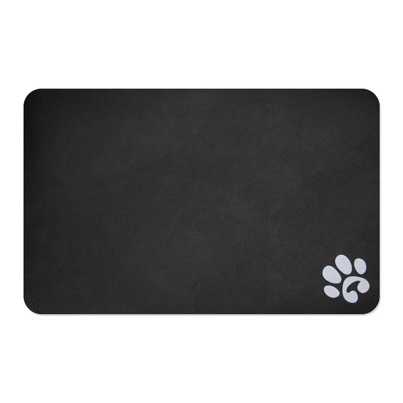 YCT Pet Feeding Mat Diatomaceous Earth Leather, Non-Slip No-Rinse Cat and Dog Super Absorbent and Stain Free, Resting and Sleeping With Footprints Logo, 18.1 x 11.8 inches, Black - Image 1