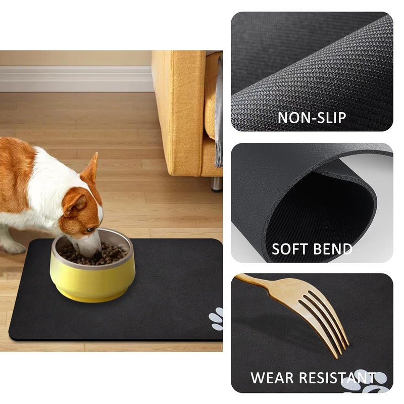 YCT Pet Feeding Mat Diatomaceous Earth Leather, Non-Slip No-Rinse Cat and Dog Super Absorbent and Stain Free, Resting and Sleeping With Footprints Logo, 18.1 x 11.8 inches, Black - Image 4