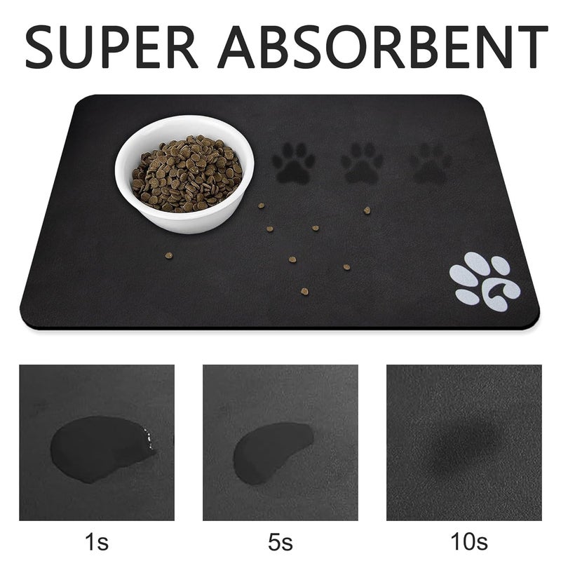 YCT Pet Feeding Mat Diatomaceous Earth Leather, Non-Slip No-Rinse Cat and Dog Super Absorbent and Stain Free, Resting and Sleeping With Footprints Logo, 18.1 x 11.8 inches, Black - Image 2