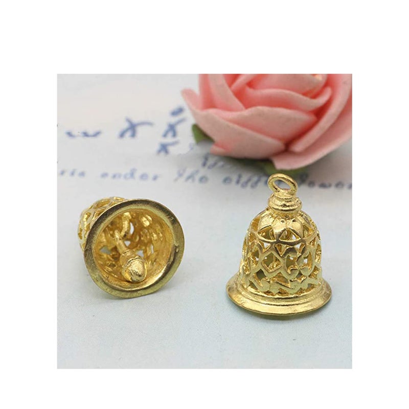 SOLARAE 10 Pcs Brass Jingle Bell Vintage Wind Chimes Bells Rustic Handicrafts Small Indian Bells Jewelry Bag Charms Pendants for DIY Crafts Home Door Decor 12 x 15mm - Image 3