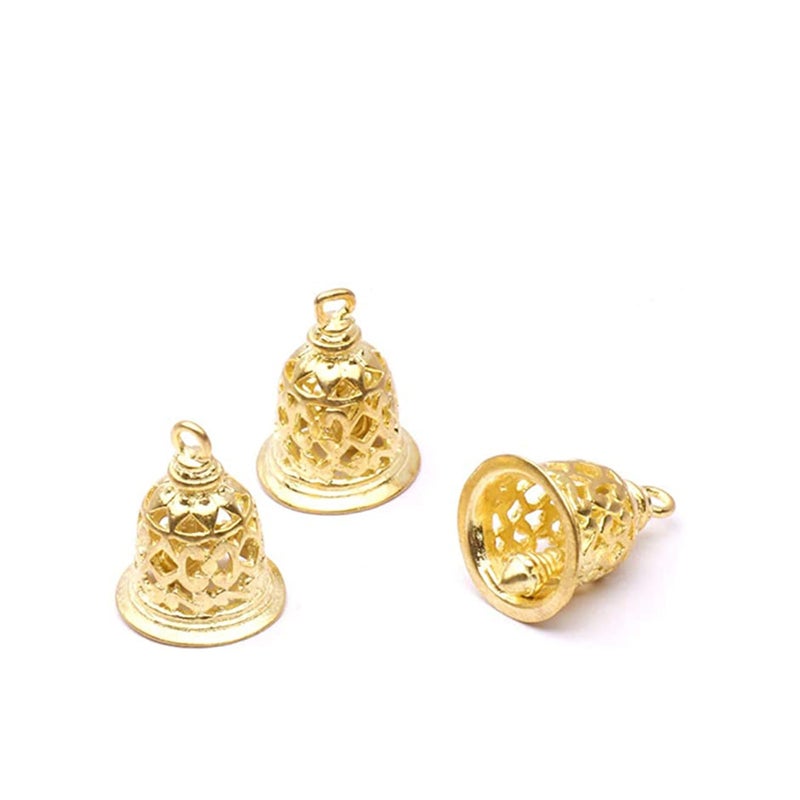 SOLARAE 10 Pcs Brass Jingle Bell Vintage Wind Chimes Bells Rustic Handicrafts Small Indian Bells Jewelry Bag Charms Pendants for DIY Crafts Home Door Decor 12 x 15mm - Image 4