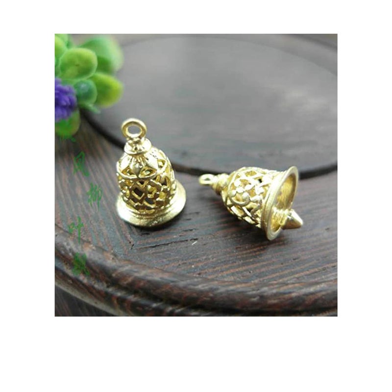 SOLARAE 10 Pcs Brass Jingle Bell Vintage Wind Chimes Bells Rustic Handicrafts Small Indian Bells Jewelry Bag Charms Pendants for DIY Crafts Home Door Decor 12 x 15mm - Image 2