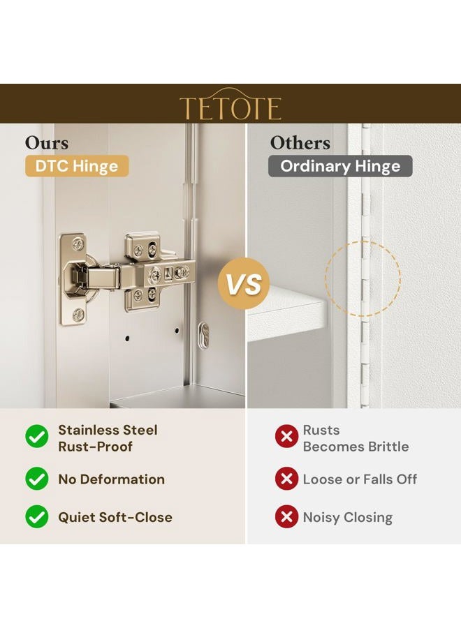 TETOTE 20 x 26 Bathroom Mirror with Storage with Tempered Beveled Mirror Silver Medicine Cabinet Aluminum Cabinet DTC Hinges, Stepless Adjustable Shelves, Recessed/Surface-Mounted - Image 4