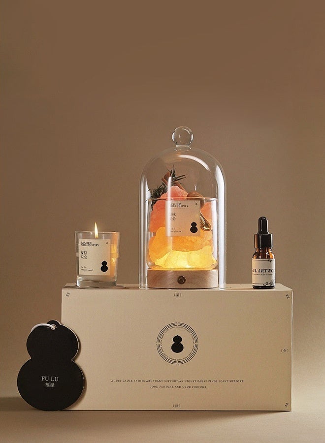 Luxury Aromatherapy Gift Set with Crystal Diffuser, Scented Candle & Essential Oil, Santal Fragrance, LED Lamp Base & Decorative Glass Dome, Elegant Scented Gift Set - Image 1