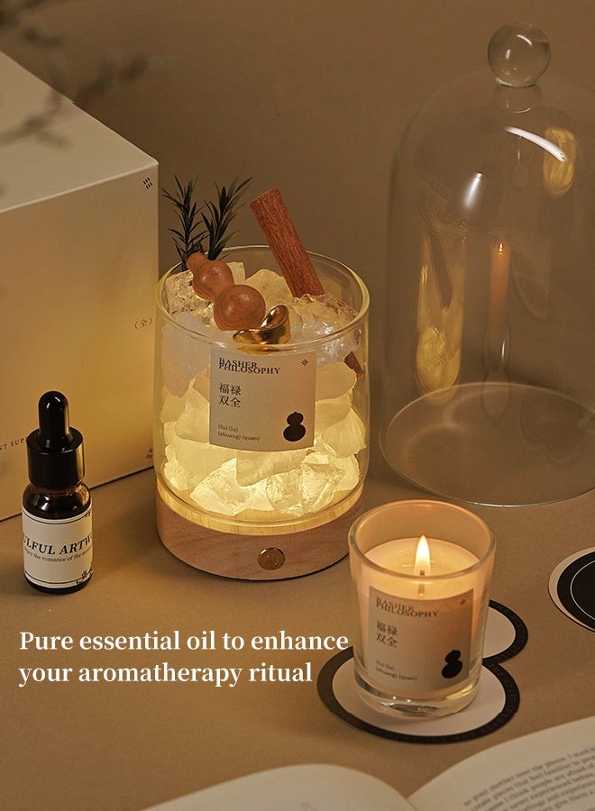 Luxury Aromatherapy Gift Set with Crystal Diffuser, Scented Candle & Essential Oil, Santal Fragrance, LED Lamp Base & Decorative Glass Dome, Elegant Scented Gift Set - Image 2