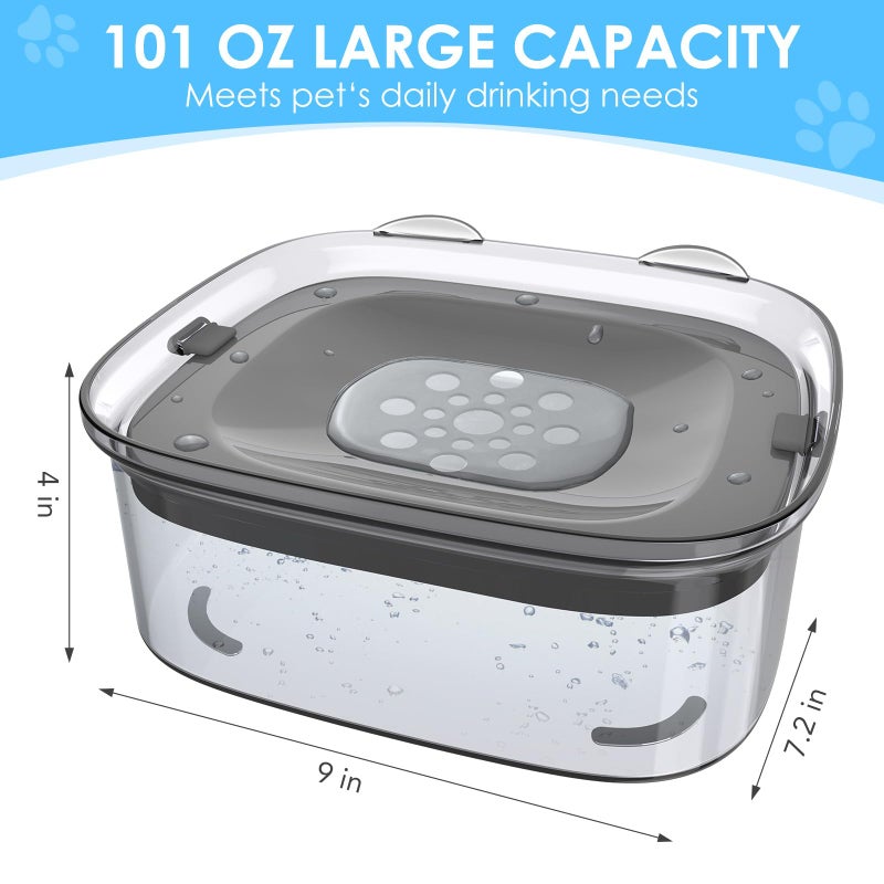AONKEY 3L Dog Water Bowl No Spill, 101oz Large Spill Proof Dog Bowl Reduce Refill, Anti Splash No Mess Dispenser Dripless Slow Drinking Water Bowl for Sloppy Messy Drinkers (Gray) - Image 5