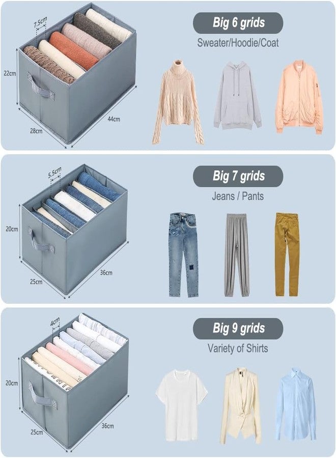 Kienlix Set of 3 Clothing Storage Boxes, Stackable and Washable Multifunction Closet Drawer Organizer Boxes, Fabric Storage Basket with 6+7+9 Compartments for Sweaters, Jeans, Trousers - Image 2