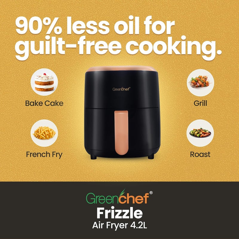 Greenchef Digital Air Fryer Frizzle with Touch Panel, 4.2L, 1200W, Black and Gold - Image 4