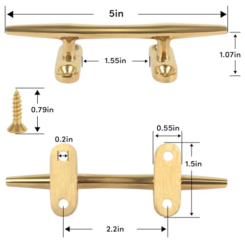 ORLANG 5 Inch 316 Stainless Steel Brass Color Boat Cleats, Open Base Dock Cleats with Fasteners, Boat Dock Cleats Rope Cleat for Boat Docks, Decks or Nautical Decor (4 Pack) - Image 2