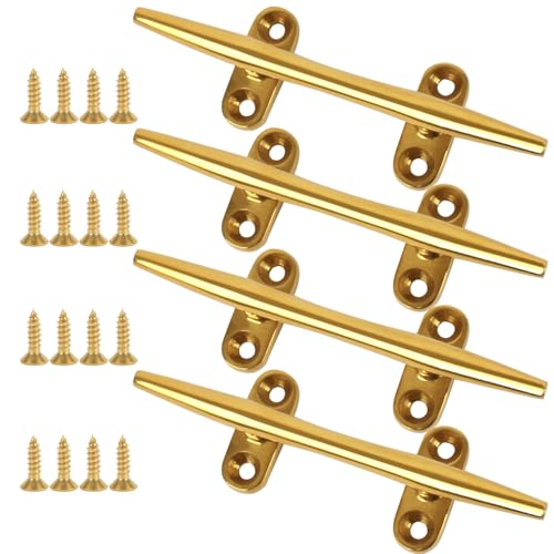 ORLANG 5 Inch 316 Stainless Steel Brass Color Boat Cleats, Open Base Dock Cleats with Fasteners, Boat Dock Cleats Rope Cleat for Boat Docks, Decks or Nautical Decor (4 Pack) - Image 1