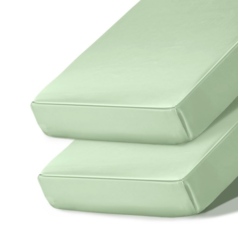 Ersmak 2 Pack Satin Crib Sheets for Baby Silky Comfy Breathable Crib Sheets for Standard Crib and Toddler Mattresses Sage Green 28 x 52 x 9 in - Image 2