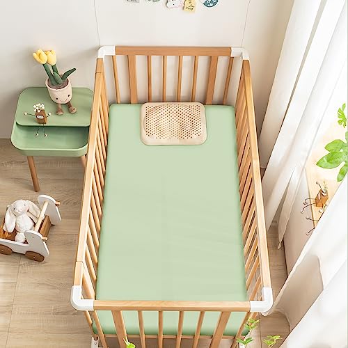 Ersmak 2 Pack Satin Crib Sheets for Baby Silky Comfy Breathable Crib Sheets for Standard Crib and Toddler Mattresses Sage Green 28 x 52 x 9 in - Image 3